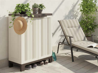 Half-Height Outdoor Storage Cabinet - Cream