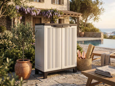 Half-Height Outdoor Storage Cabinet - Cream