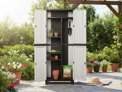 Full-Size Outdoor Storage Cabinet with Multi-Shelf - Cream
