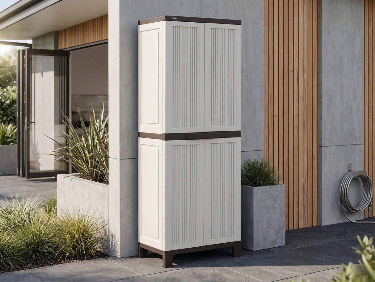 Full-Size Outdoor Storage Cabinet with Multi-Shelf - Cream