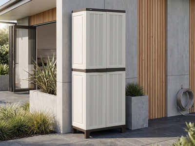Full-Size Outdoor Storage Cabinet with Multi-Shelf - Cream