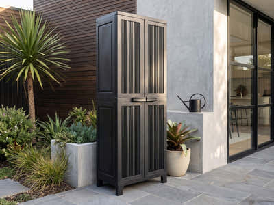 Full-Size Outdoor Storage Cabinet with Multi-Shelf - Black