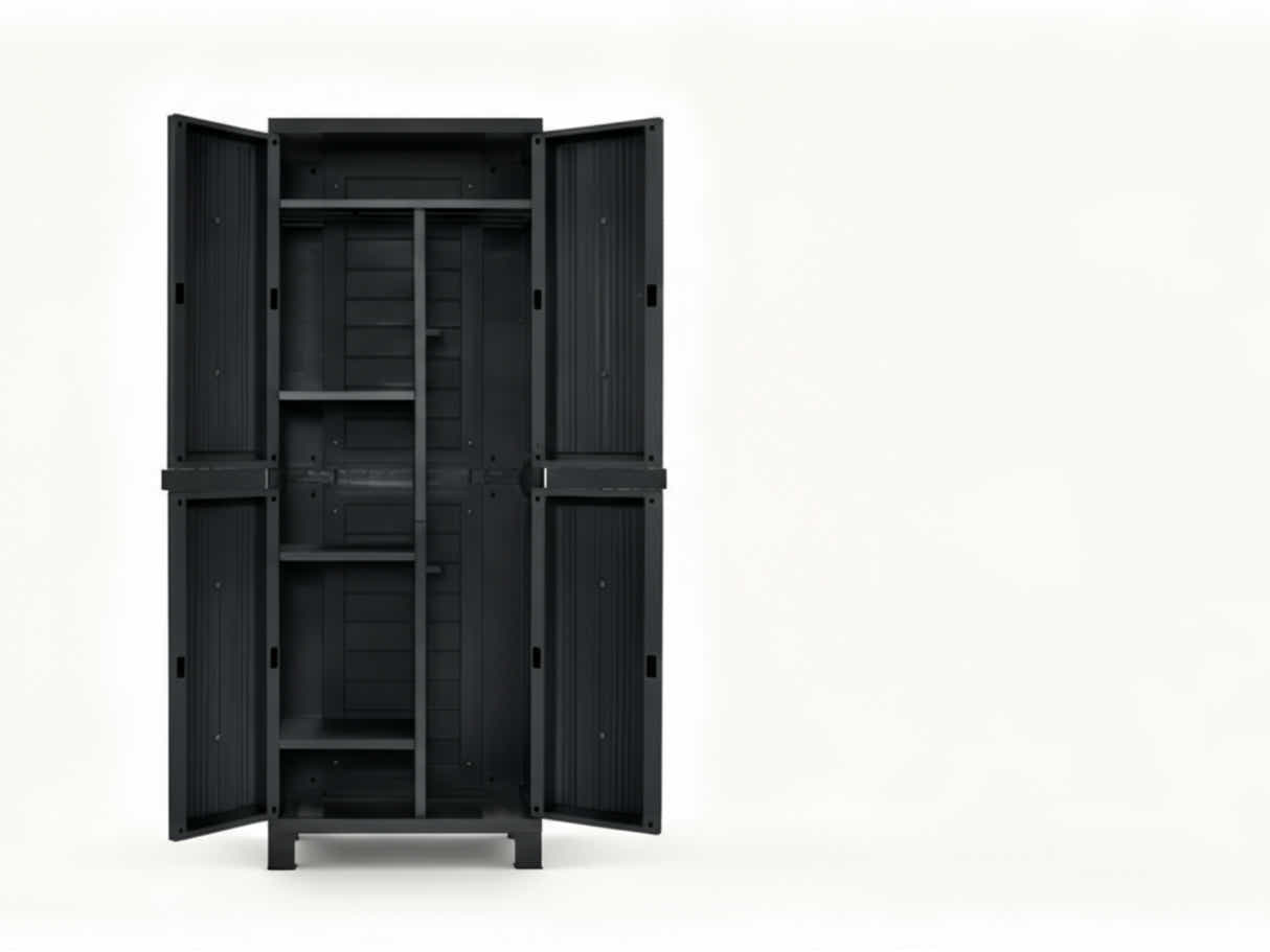 Full-Size Outdoor Storage Cabinet with Multi-Shelf - Black