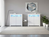 Glansig White 2-Door Buffet with LED Light - Set of 2