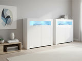 Glansig White 2-Door Buffet with LED Light - Set of 2