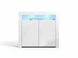 Glansig White 2-Door Buffet with LED Light - Set of 2