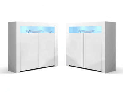 Glansig White 2-Door Buffet with LED Light - Set of 2
