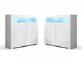 Glansig White 2-Door Buffet with LED Light - Set of 2