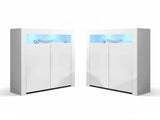 Glansig White 2-Door Buffet with LED Light - Set of 2