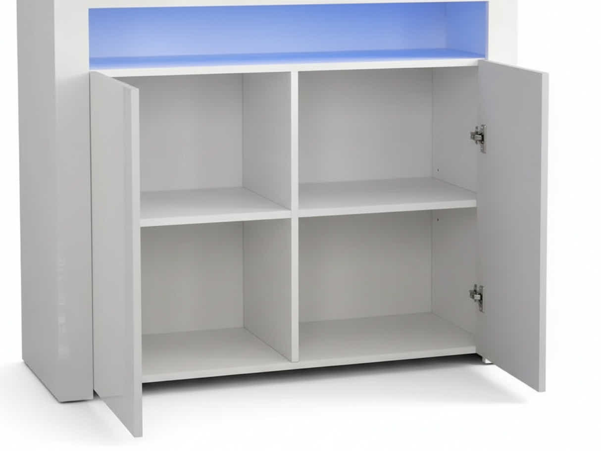 Glansig White 2-Door Buffet with LED Light - Set of 2