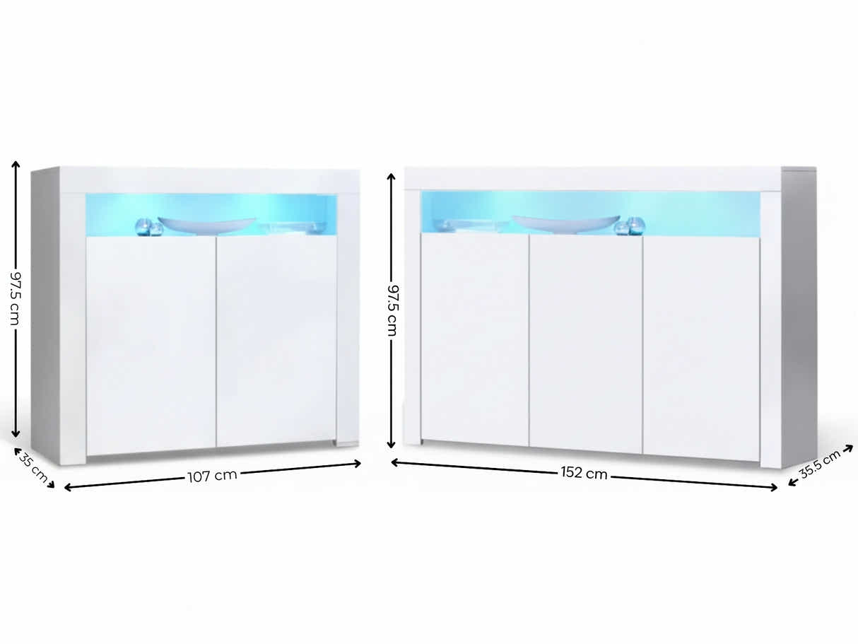 Glansig White Buffet with LED Light Combo