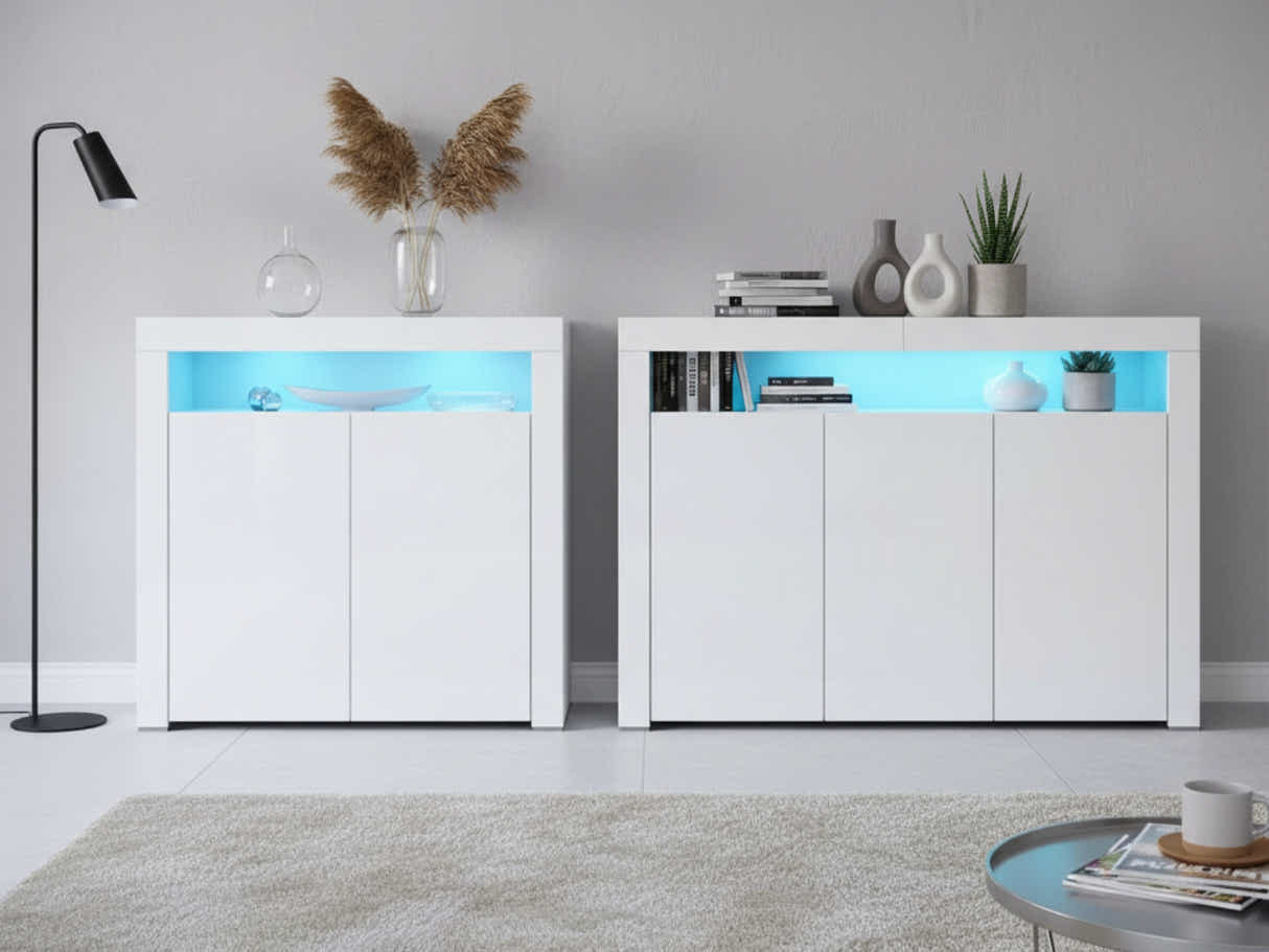 Glansig White Buffet with LED Light Combo