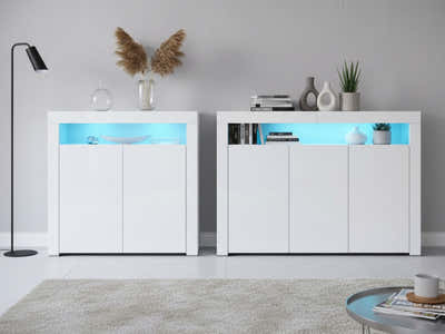 Glansig White Buffet with LED Light Combo