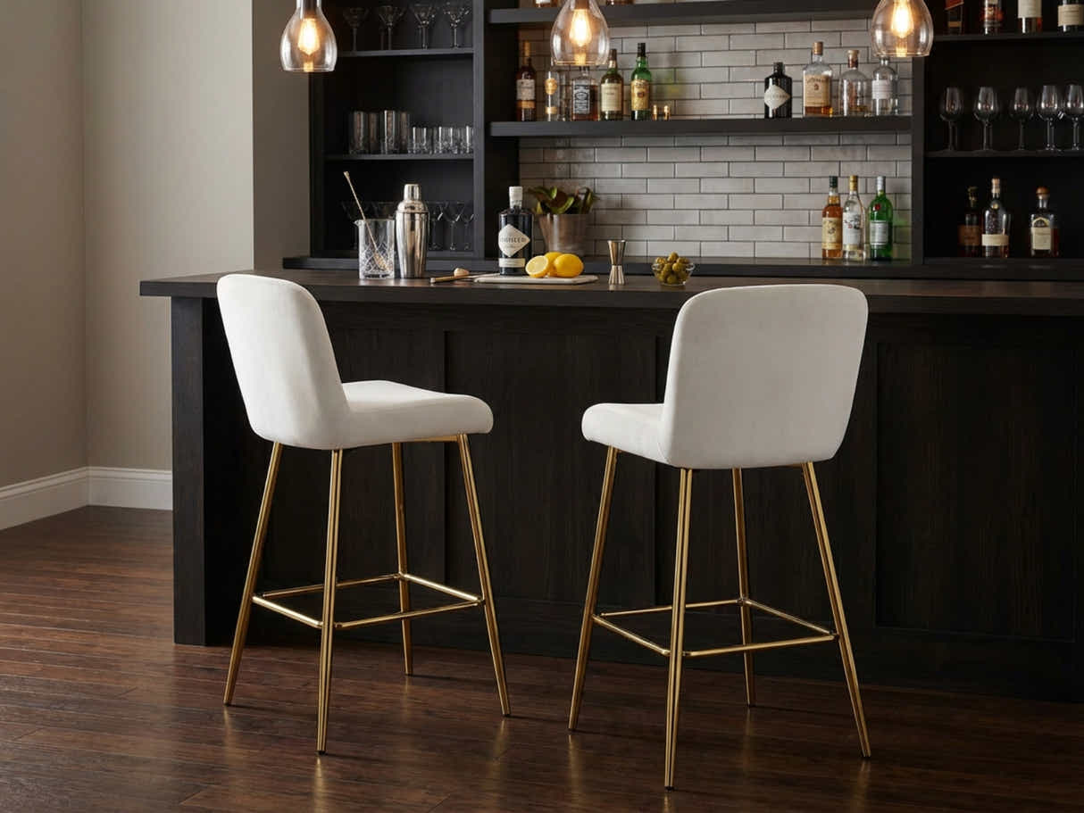 Velvet Bar Stool White - Set of 2