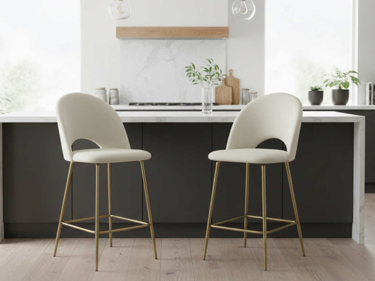 Velvet Bar Stool White - Set of 2