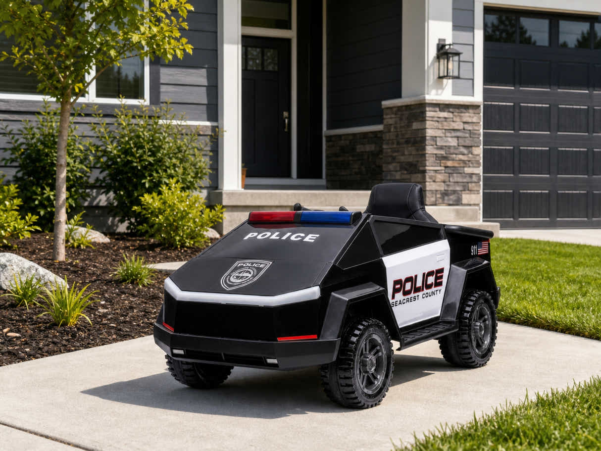 Kids Ride On Police Truck Tesla Cyber Style - Black