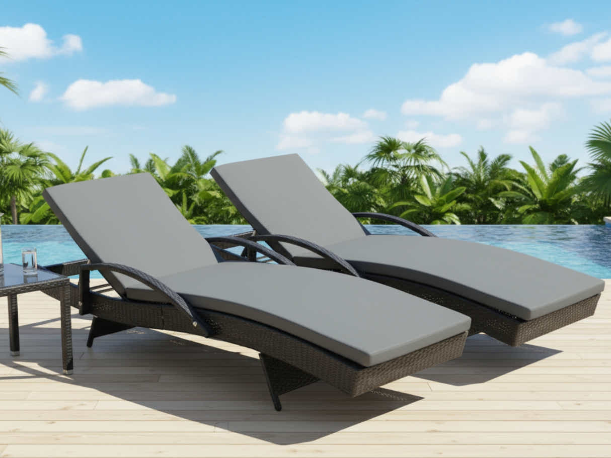Outdoor Sun Lounger with Armrest - Set of 2