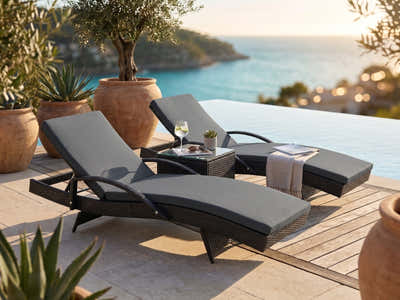 Outdoor Sun Lounger with Armrest - Set of 2