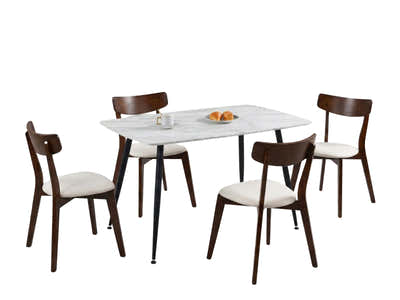 Fernando Dining Table with MDF Top - 120 cm & Iora Dining Chair Walnut - Set of 4