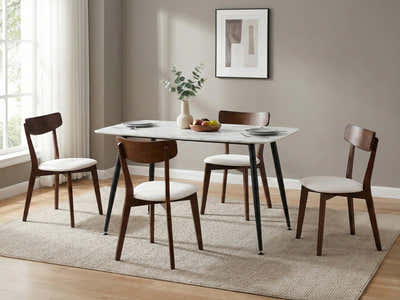 Fernando Dining Table with MDF Top - 120 cm & Iora Dining Chair Walnut - Set of 4