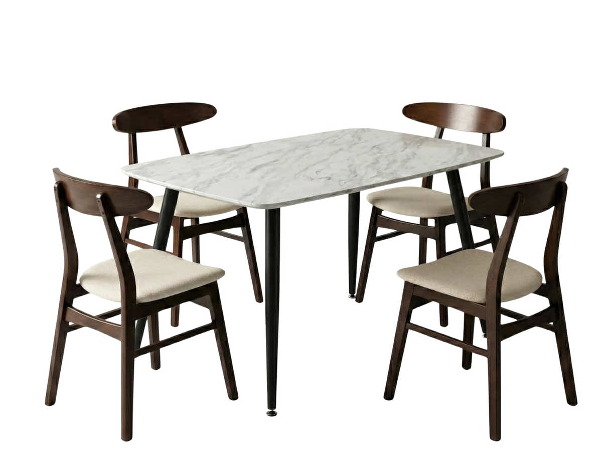 Fernando Dining Table with MDF Top - 120 cm & Fiesta Dining Chair Walnut - Set of 4