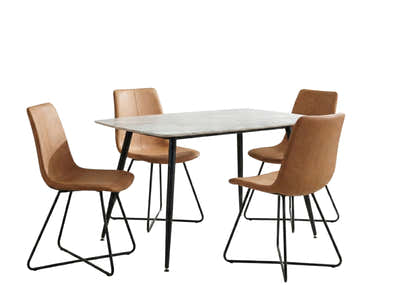 Fernando Dining Table with MDF Top - 120 cm & Walnut Bonded Leather Dining Chair - Set of 4