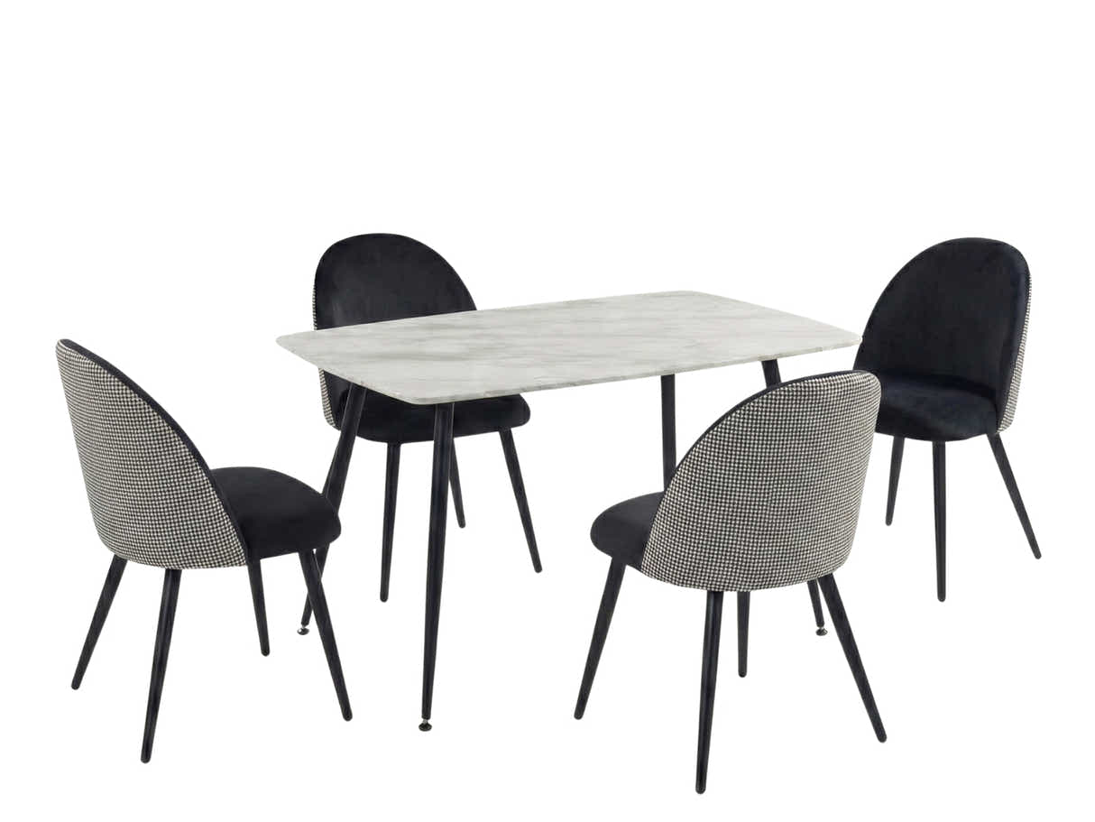 Fernando Dining Table with MDF Top - 120 cm & Fernando Dining Chair with Houndstooth - Set of 4
