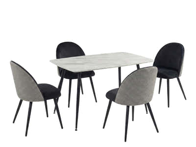Fernando Dining Table with MDF Top - 120 cm & Fernando Dining Chair with Houndstooth - Set of 4