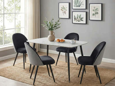 Fernando Dining Table with MDF Top - 120 cm & Fernando Dining Chair with Houndstooth - Set of 4
