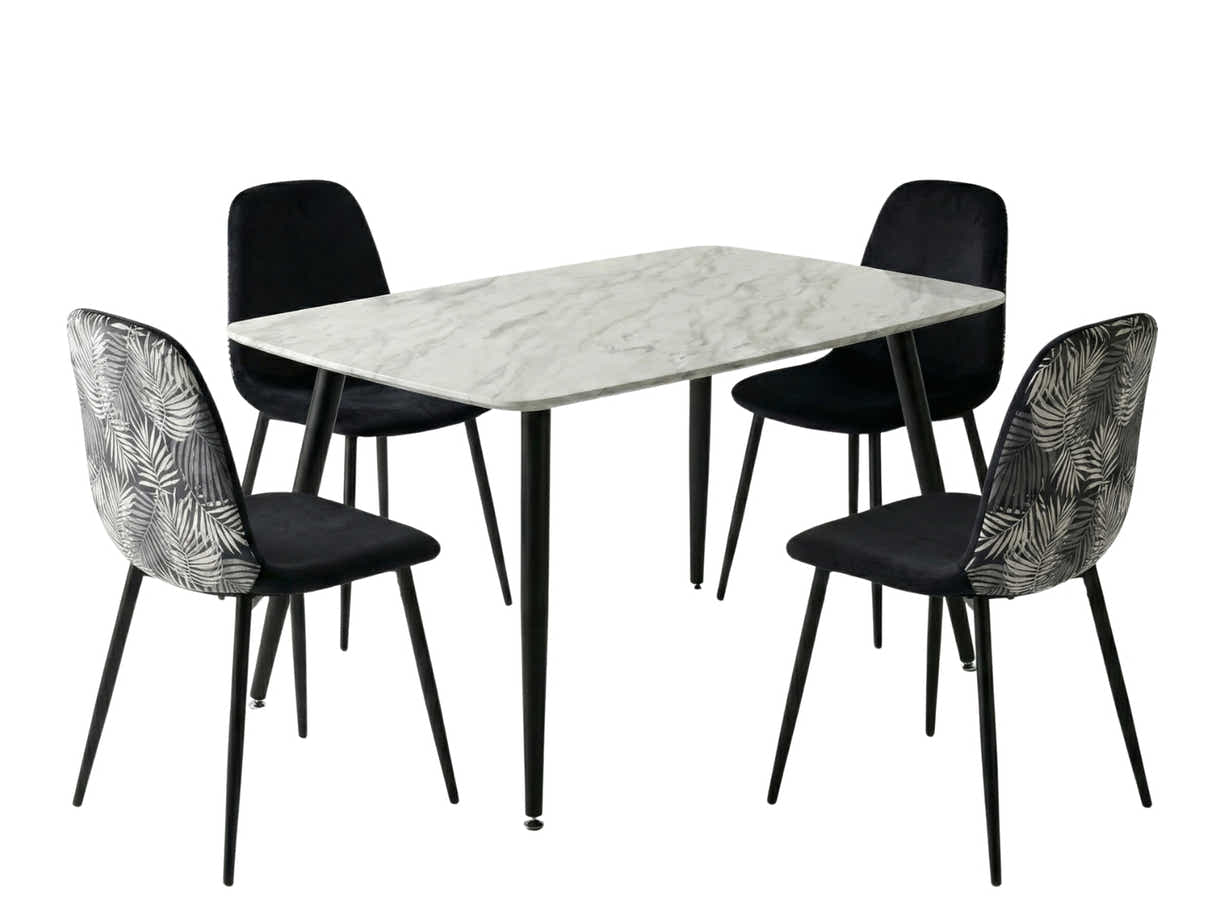 Fernando Dining Table with MDF Top - 120 cm & Axis Dining Chair with Fern Pattern - Set of 4