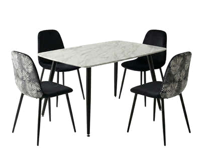 Fernando Dining Table with MDF Top - 120 cm & Axis Dining Chair with Fern Pattern - Set of 4
