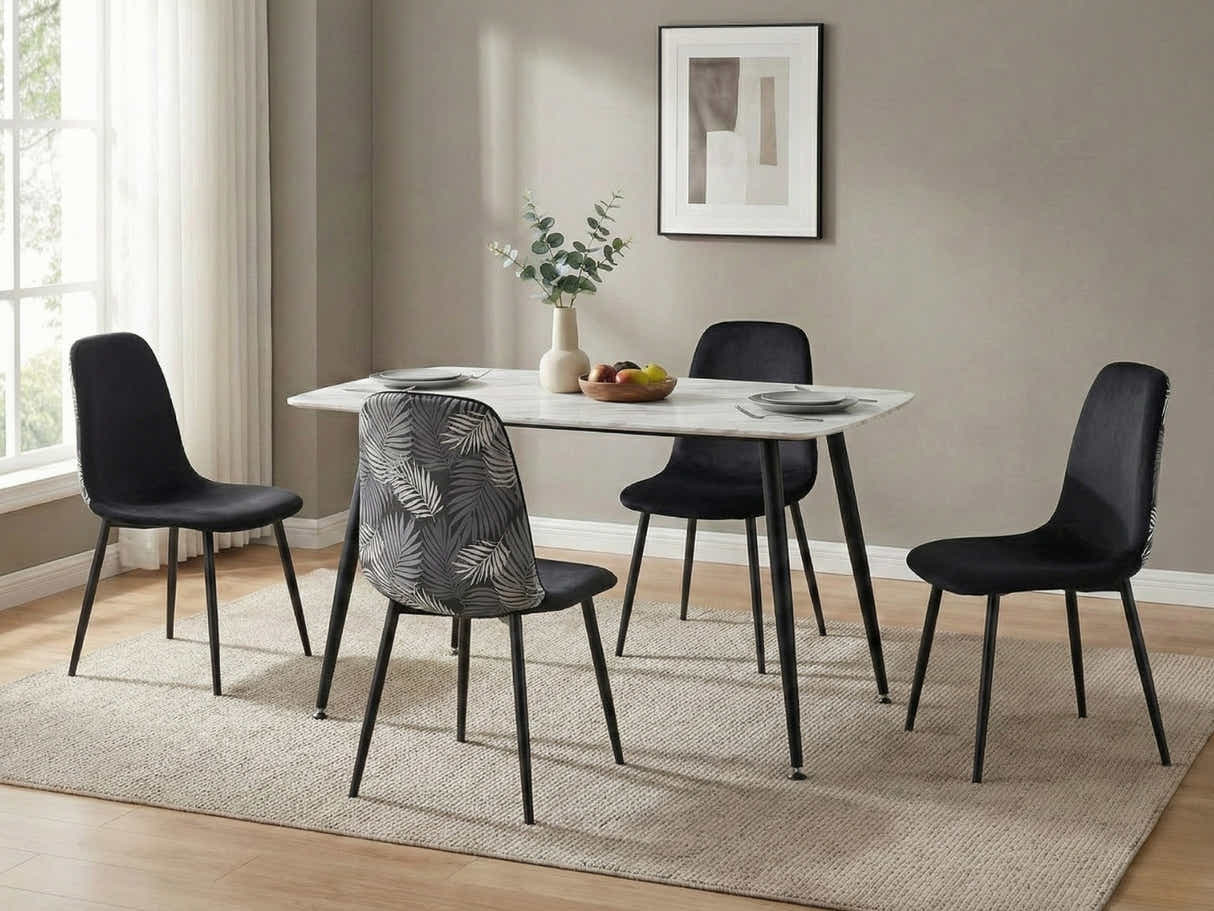 Fernando Dining Table with MDF Top - 120 cm & Axis Dining Chair with Fern Pattern - Set of 4