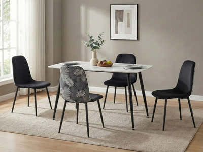 Fernando Dining Table with MDF Top - 120 cm & Axis Dining Chair with Fern Pattern - Set of 4