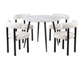 Fernando Round Dining Table with MDF Top 90 cm & Boucle Velvet Dining Chair White - Set of 4