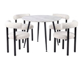 Fernando Round Dining Table with MDF Top 90 cm & Boucle Velvet Dining Chair White - Set of 4