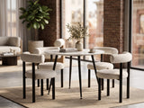 Fernando Round Dining Table with MDF Top 90 cm & Boucle Velvet Dining Chair White - Set of 4