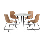 Fernando Round Dining Table with MDF Top - 90 cm & Walnut Bonded Leather Dining Chair - Set of 4