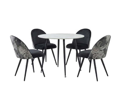 Fernando Round Dining Table with MDF Top - 90 cm & Fernando Dining Chair with Fern Pattern - Set of 4
