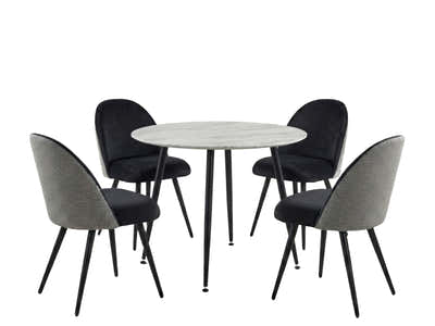 Fernando Round Dining Table with MDF Top - 90 cm & Fernando Dining Chair with Houndstooth - Set of 4