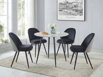 Fernando Round Dining Table with MDF Top - 90 cm & Fernando Dining Chair with Houndstooth - Set of 4