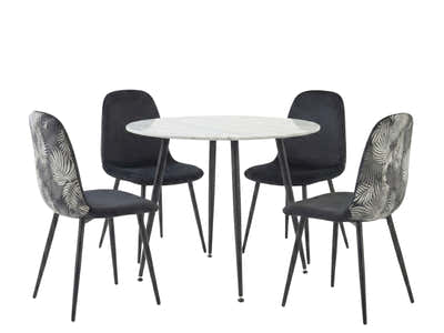 Fernando Round Dining Table with MDF Top - 90 cm & Axis Dining Chair with Fern Pattern - Set of 4
