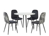 Fernando Round Dining Table with MDF Top - 90 cm & Axis Dining Chair with Fern Pattern - Set of 4