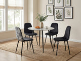 Fernando Round Dining Table with MDF Top - 90 cm & Axis Dining Chair with Fern Pattern - Set of 4