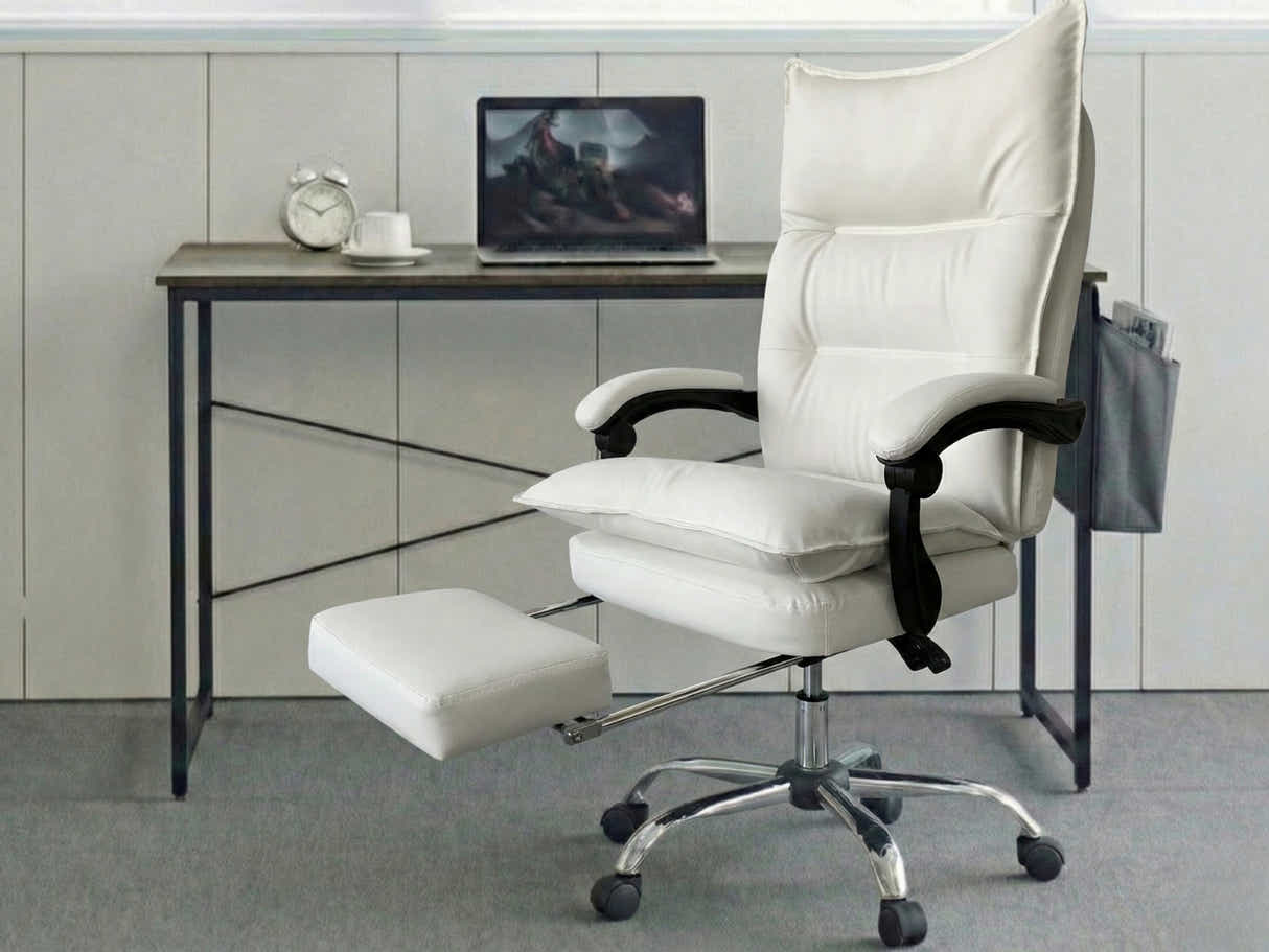 Koa Desk With Storage Bag & New Markus Office Chair with Footrest PU White
