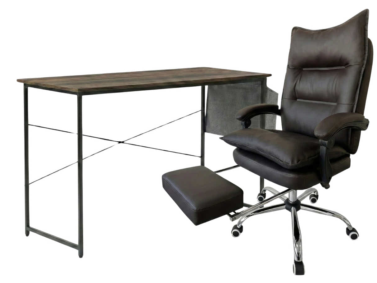 Koa Desk With Storage Bag & New Markus Office Chair with Footrest PU Coffee