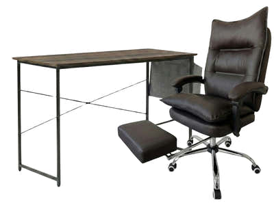 Koa Desk With Storage Bag & New Markus Office Chair with Footrest PU Coffee