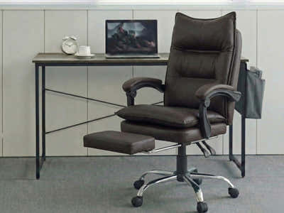 Koa Desk With Storage Bag & New Markus Office Chair with Footrest PU Coffee