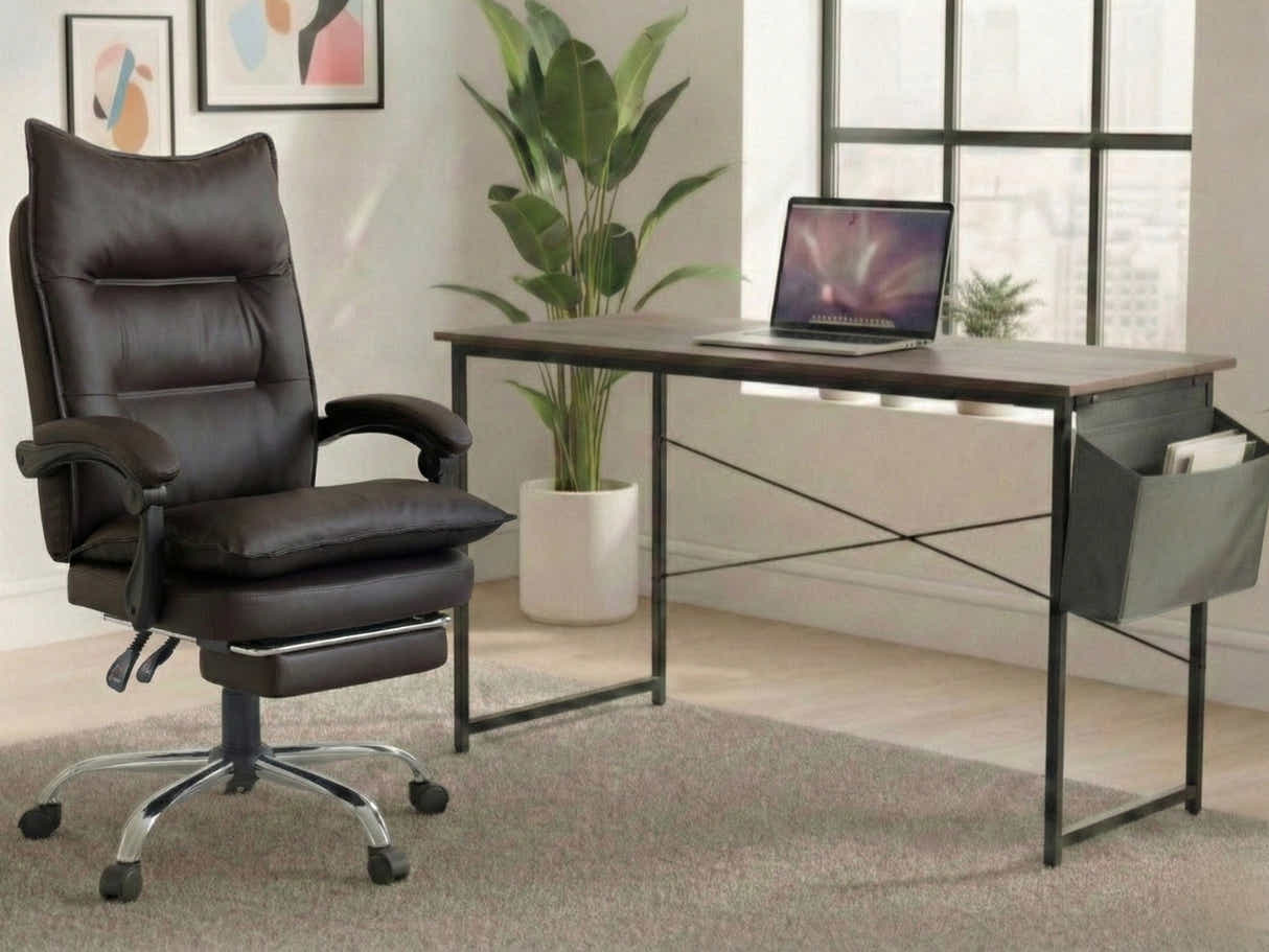 Koa Desk With Storage Bag & New Markus Office Chair with Footrest PU Coffee