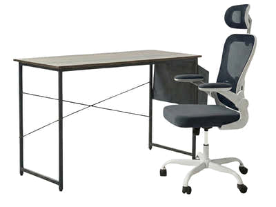 Koa Desk With Storage Bag & Molina Mesh Task Chair White+Grey