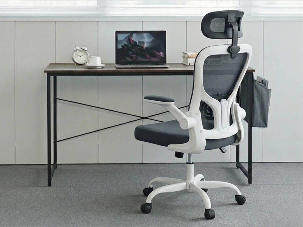 Koa Desk With Storage Bag & Molina Mesh Task Chair White+Grey